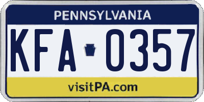 PA license plate KFA0357