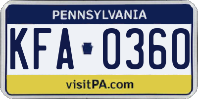 PA license plate KFA0360