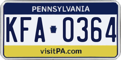 PA license plate KFA0364