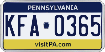 PA license plate KFA0365