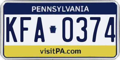 PA license plate KFA0374