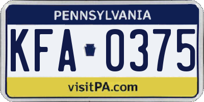 PA license plate KFA0375