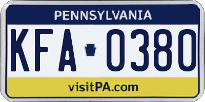 PA license plate KFA0380