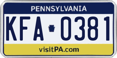 PA license plate KFA0381