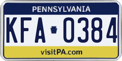 PA license plate KFA0384