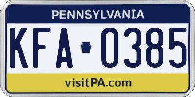 PA license plate KFA0385