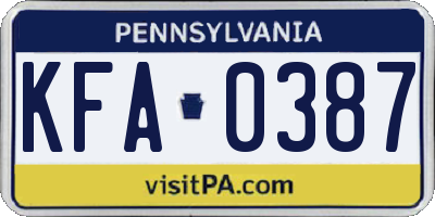 PA license plate KFA0387