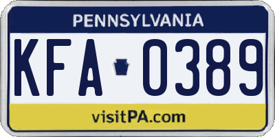 PA license plate KFA0389