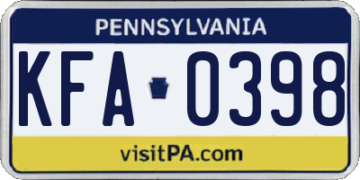 PA license plate KFA0398