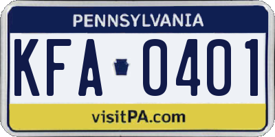 PA license plate KFA0401