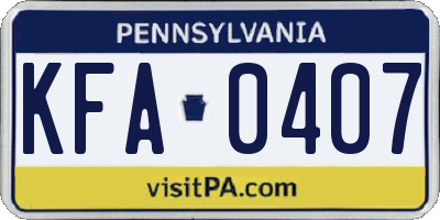 PA license plate KFA0407