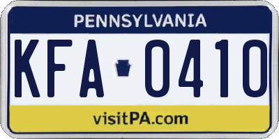 PA license plate KFA0410