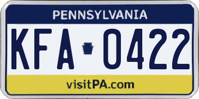 PA license plate KFA0422