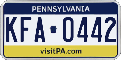 PA license plate KFA0442