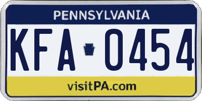 PA license plate KFA0454