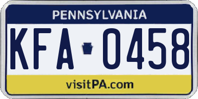 PA license plate KFA0458