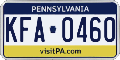 PA license plate KFA0460