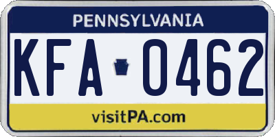 PA license plate KFA0462