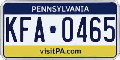 PA license plate KFA0465