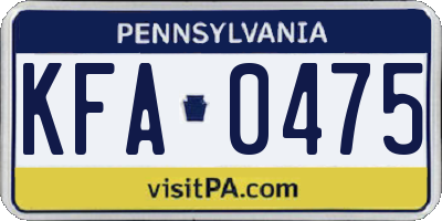 PA license plate KFA0475