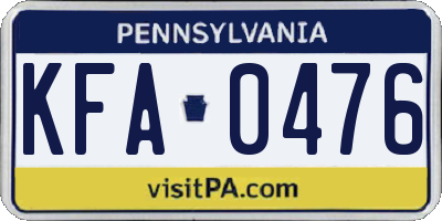 PA license plate KFA0476