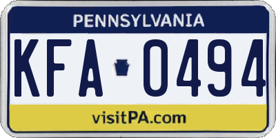 PA license plate KFA0494
