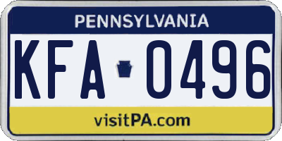 PA license plate KFA0496