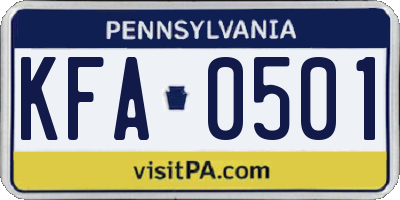 PA license plate KFA0501