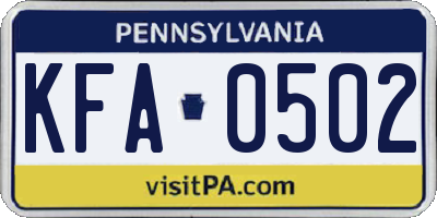 PA license plate KFA0502
