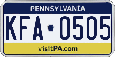 PA license plate KFA0505