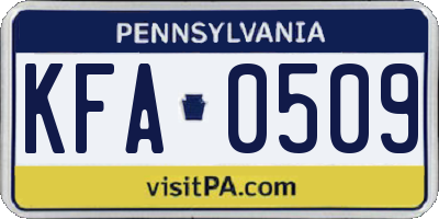 PA license plate KFA0509