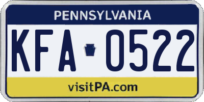 PA license plate KFA0522