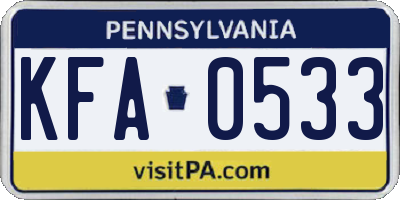 PA license plate KFA0533