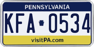 PA license plate KFA0534