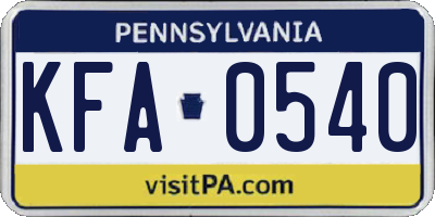 PA license plate KFA0540