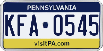 PA license plate KFA0545