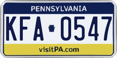 PA license plate KFA0547