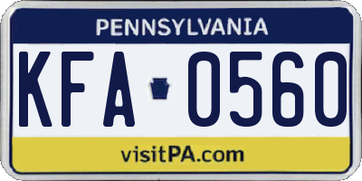 PA license plate KFA0560