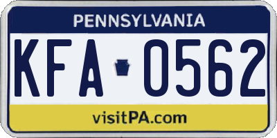 PA license plate KFA0562