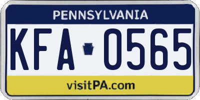PA license plate KFA0565