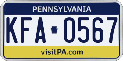 PA license plate KFA0567