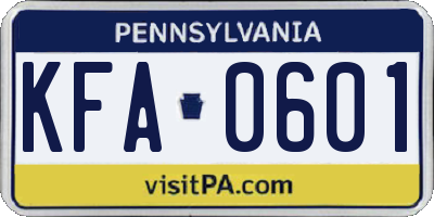 PA license plate KFA0601