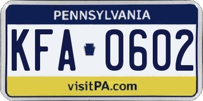 PA license plate KFA0602