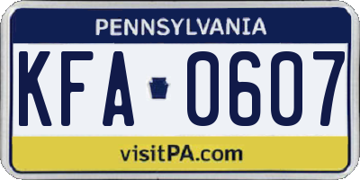 PA license plate KFA0607