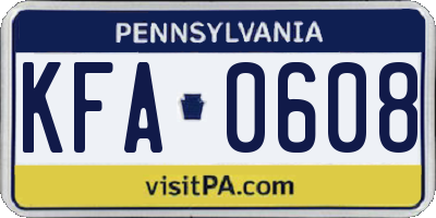 PA license plate KFA0608