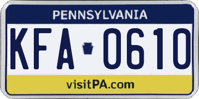 PA license plate KFA0610