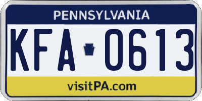 PA license plate KFA0613