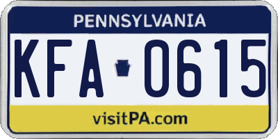 PA license plate KFA0615