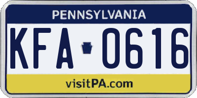 PA license plate KFA0616