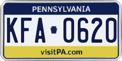 PA license plate KFA0620